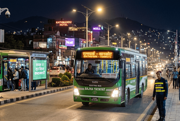 काठमाडौँमा रात्रिकालीन विद्युतीय बस सेवा सुरु